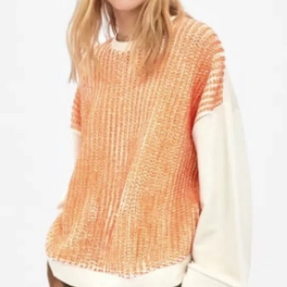 NWOT Zara Knit Sweater Orange Beige Bell Sleeves - Picture 1 of 5
